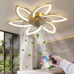 Six-blade fan light. Dimmable with remote control(Gold)