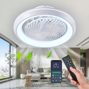 Modern 360° Rotating Ceiling Fan with Lighting and Remote Control App (White)